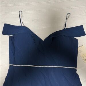 Christina Wu Navy Blue Dress with Silver Accents